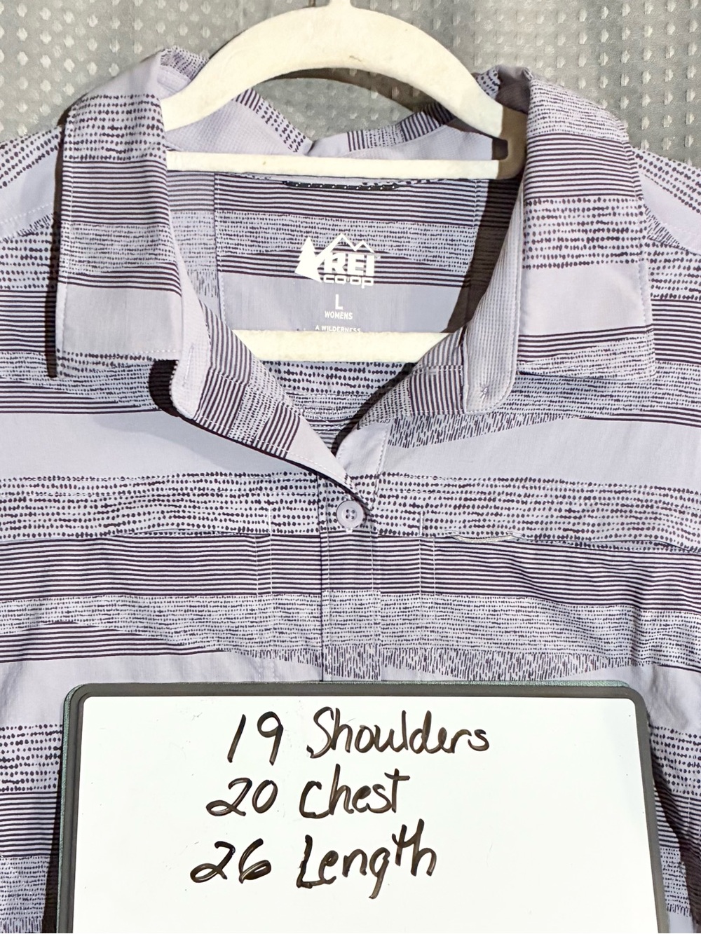 REI Co-op Athletic Wear Button Up Shirt Sz L Purple Snap Pockets Back Vent Outdo - Picture 2 of 15